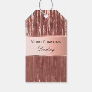 Rose Gold White Glam Tinsel Stripes Geschenkegel Geschenkanhänger