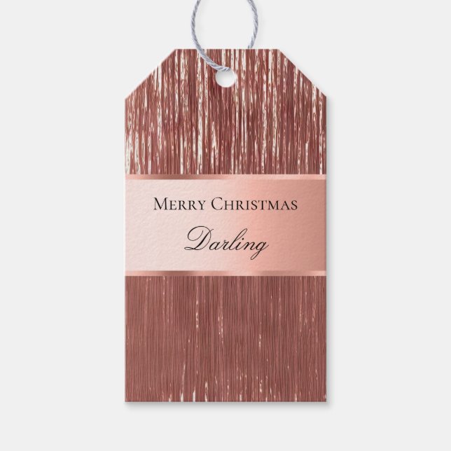 Rose Gold White Glam Tinsel Stripes Geschenkegel Geschenkanhänger (Vorderseite)