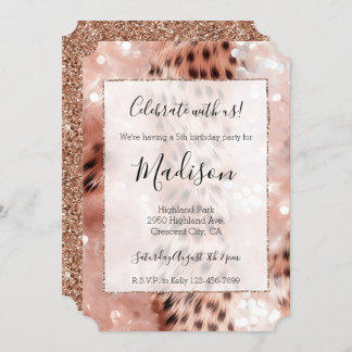 Rose Gold & White Leopard Glitz Stilvoller Glitzer Einladung