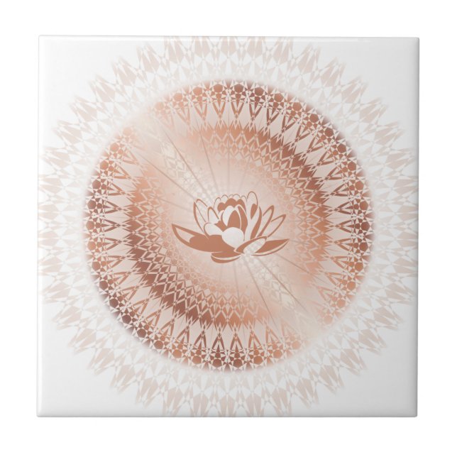 Rose Gold White Lotus Mandala Fliese (Vorderseite)