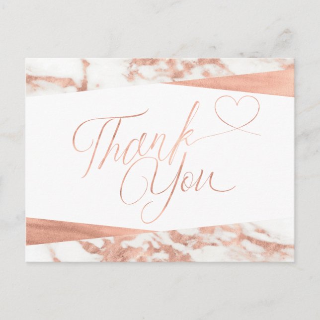 Rose Gold White Marble Script Vielen Dank Postkarte (Vorderseite)