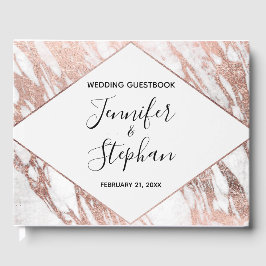 Rose Gold White Modern Marble Wedding Gästebuch