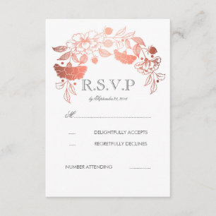 Rose Gold White Peonies Laurel Wedding RSVP Cards Karte