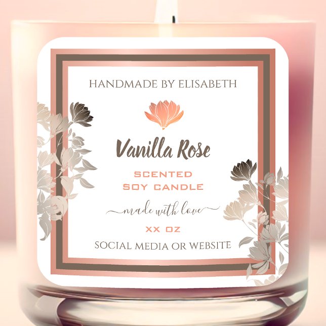 Rose Gold White Product Packaging Labels Geblüht Quadratischer Aufkleber (Von Creator hochgeladen)