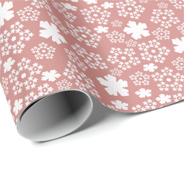 Rose Gold & White Star & Snowflake Muster Geschenkpapier (Rolleneckpunkt)