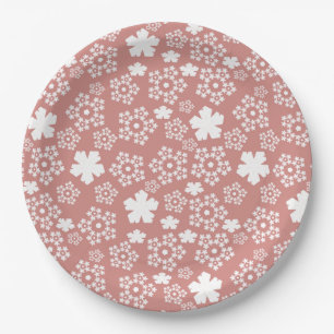 Rose Gold & White Star & Snowflake Muster Pappteller