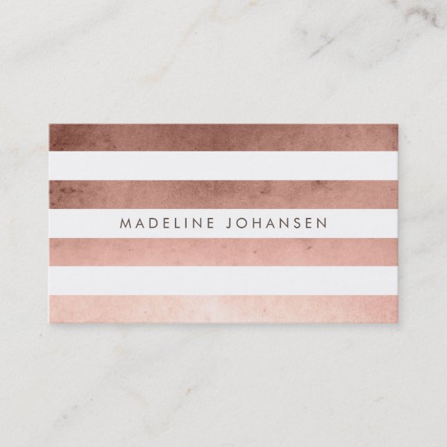 Rose Gold White Strips Frisur Stylist Business Car Visitenkarte (Vorderseite)