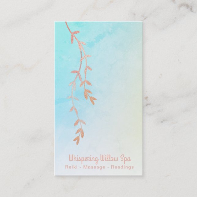 *~* Rose Gold Willow Tree Branch Pastel Rainbow Visitenkarte (Vorderseite)