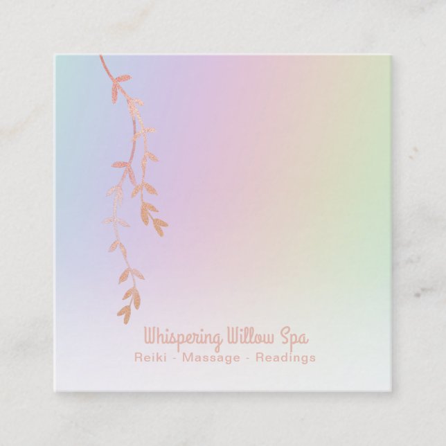 *~* Rose Gold Willow Tree Brande Pastel Rainbow Quadratische Visitenkarte (Vorderseite)