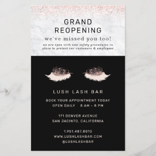 Rose Gold Wimpernstudio Wiedereröffnung Covid-Sich Flyer