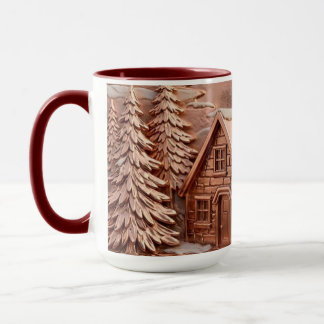 Rose-Gold-Winter-Cottage-Szene-Relief-Kunstwerk Tasse