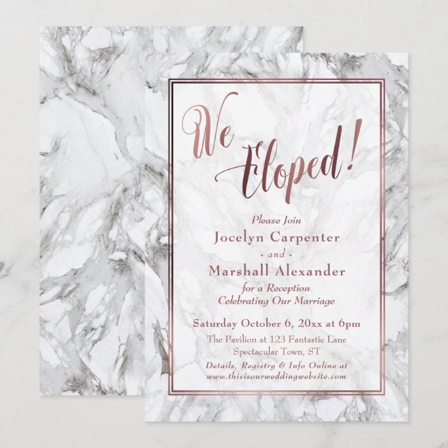 Rose Gold Wir haben Script Marble Empfang-Only Einladung (Vorne/Hinten)