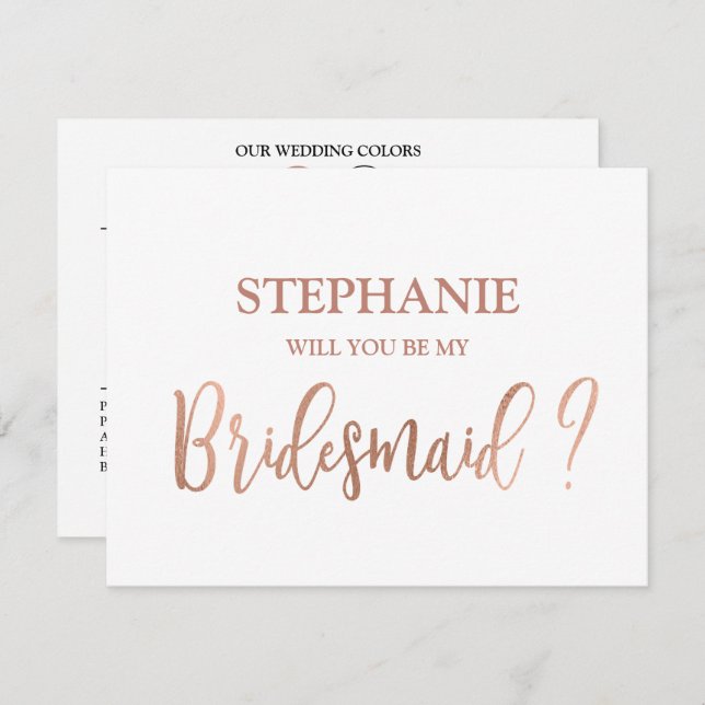 Rose Gold wird meine Bridesmaid-Karte sein Einladung (Vorne/Hinten)