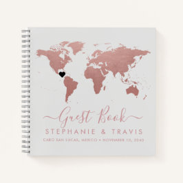 Rose Gold World Map Herbst Reiseziel Gästebuch Notizbuch
