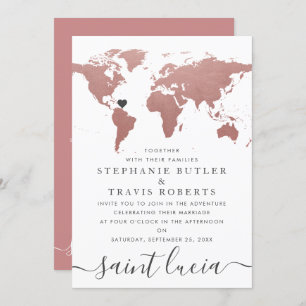 Rose Gold World Map Thema Hochzeit Einladung