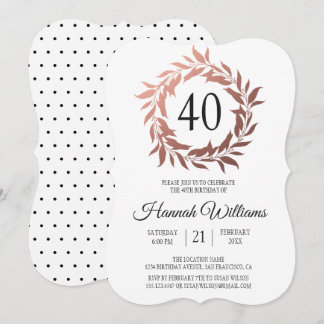 Rose Gold Wreath 40. Geburtstag Party Einladung