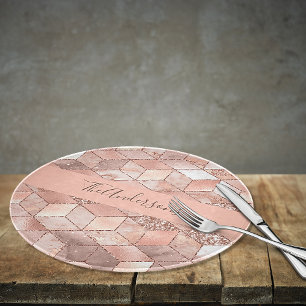 Rose Gold Würfel Marmor Familienname Skript Schneidebrett