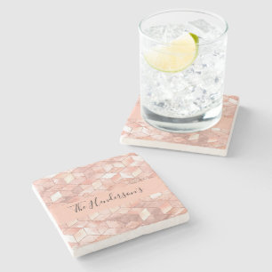 Rose Gold Würfel Muster Familienname Drehbuch mode Steinuntersetzer