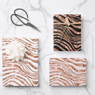 Rose Gold Zebra Glitzer Geschenkpapier Set