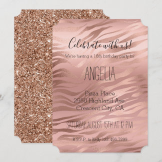 Rose Gold Zebra Print Einladung