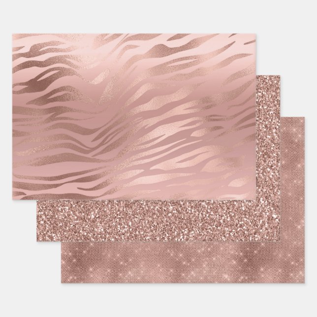 Rose Gold Zebra Print Geschenkpapier Set (Set)