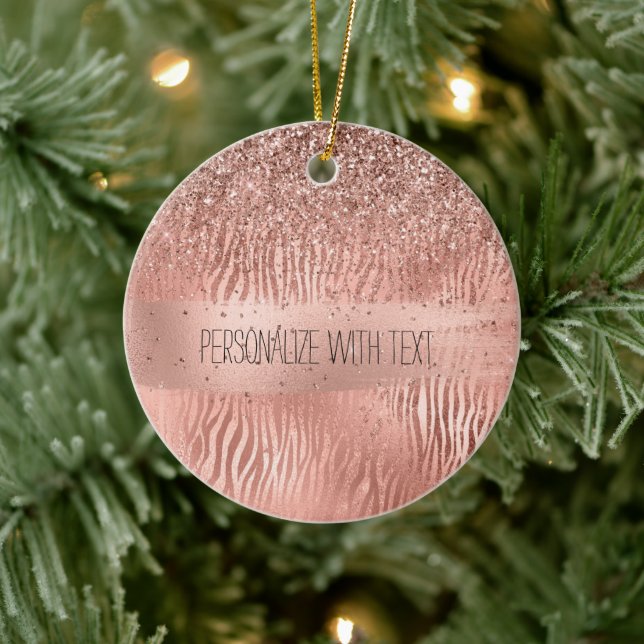 Rose Gold Zebra Print Sparkle Keramik Ornament (Baum)