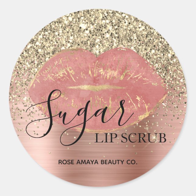 Rose Gold Zucker Lip Scrub Glitzer Sprinkles Runder Aufkleber (Vorderseite)