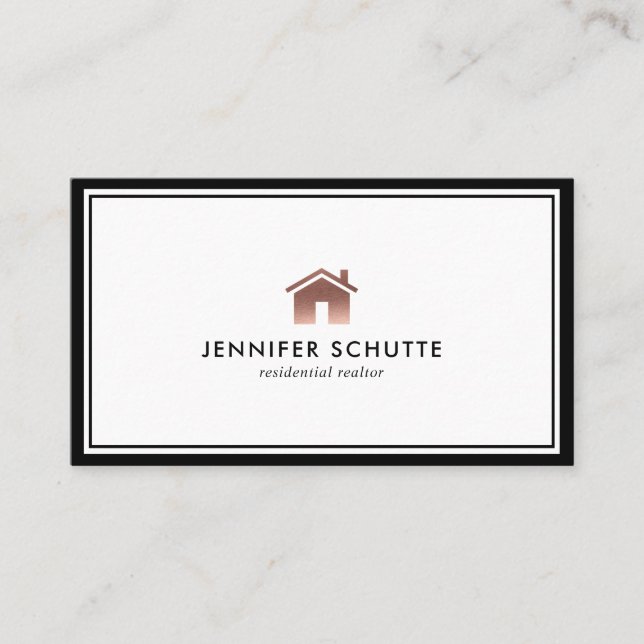 Rose Gold Zuhause Logo Luxus Beruflich Realtor Visitenkarte (Vorderseite)