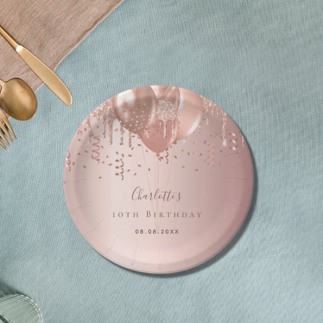Rose Goldballons der Geburtstagspartei Pappteller (Von Creator hochgeladen)