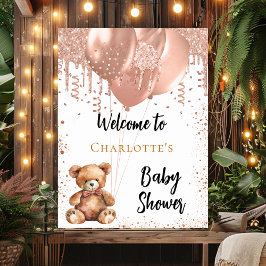 Rose Goldballons Teddy Bär Babydusche Empfang Poster