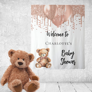 Rose Goldballons Teddy Bär Babydusche Empfang Wandteppich