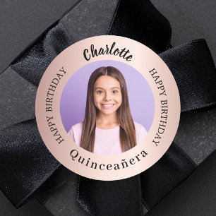 Rose Goldbarren Foto Quinceanera Runder Aufkleber