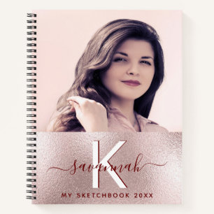 Rose Goldbarren-Monogramm-Foto Notizbuch