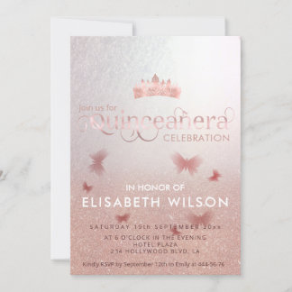 Rose Goldbarren-Schmetterling Tiara Einladung