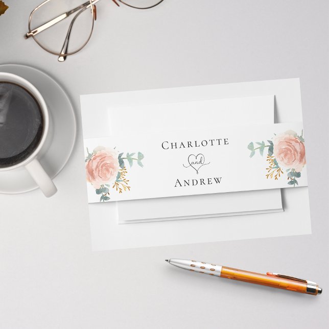 Rose Goldblume Eukalyptus Grüne Hochzeit Einladungsbanderole (Von Creator hochgeladen)