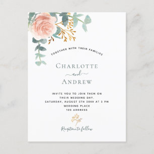 Rose Goldblume Eukalyptus Grüne Rosa Hochzeit Postkarte
