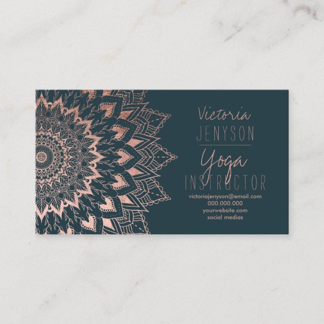 Rose Goldblume Mandala grüner Yogalehrer Visitenkarte