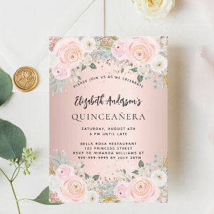 Rose Goldblumen Quinceanera Luxus Einladung