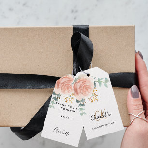 Rose Goldblumengrün Monogramm Brautparty Geschenkanhänger