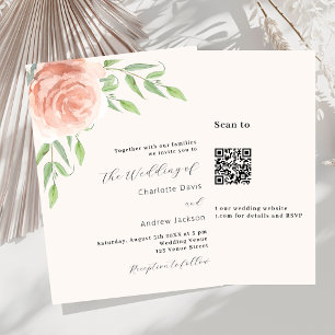 Rose Goldblumengrün QR Code UAWG Hochzeit Einladung