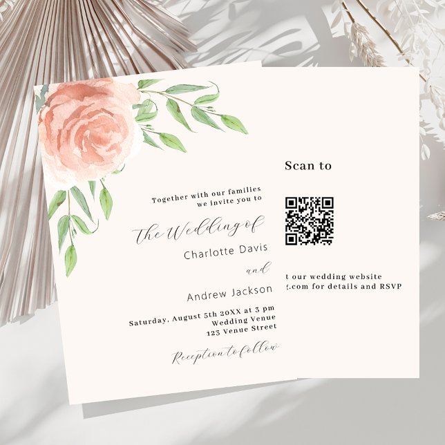 Rose Goldblumengrün QR Code UAWG Hochzeit Einladung (Von Creator hochgeladen)