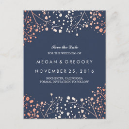 Rose Goldblumenschiff der Babyatmung Save the Date Ankündigungspostkarte