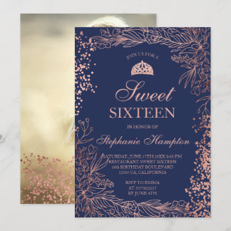 Rose Goldblumenschiff Tiara Chic Sweet 16 Einladung