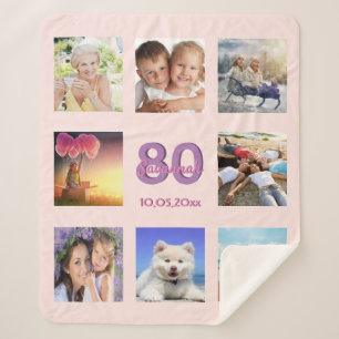 Rose Goldblush Foto Collage Name 80. Geburtstag Sherpadecke