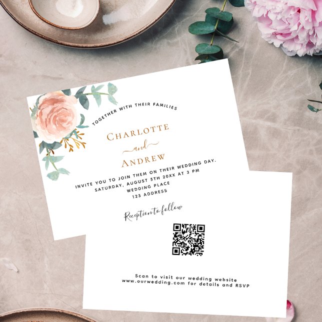 Rose Goldblütengrün QR UAWG details Hochzeit Einladung (Von Creator hochgeladen)