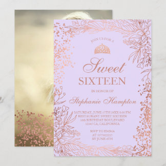 Rose Goldblütenlavender Tiara chic Sweet 16 Einladung