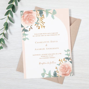 Rose Goldbogen Blumengrün Luxushochzeit Einladung