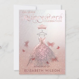 Rose Goldbutterfly tiara Quinceañera Invit Einladung