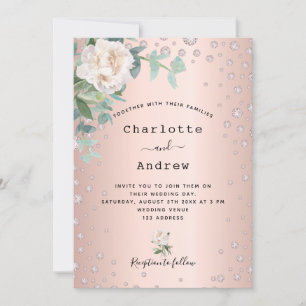 Rose Golddiamanten weiße Blume Hochzeit Einladung