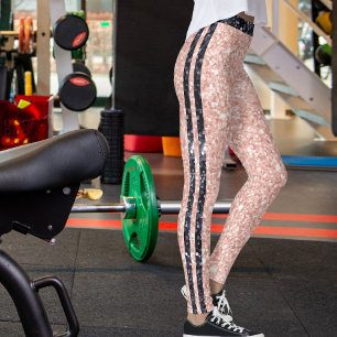 Rose Golden Black Glänzendes Glitter Streifenmuste Leggings